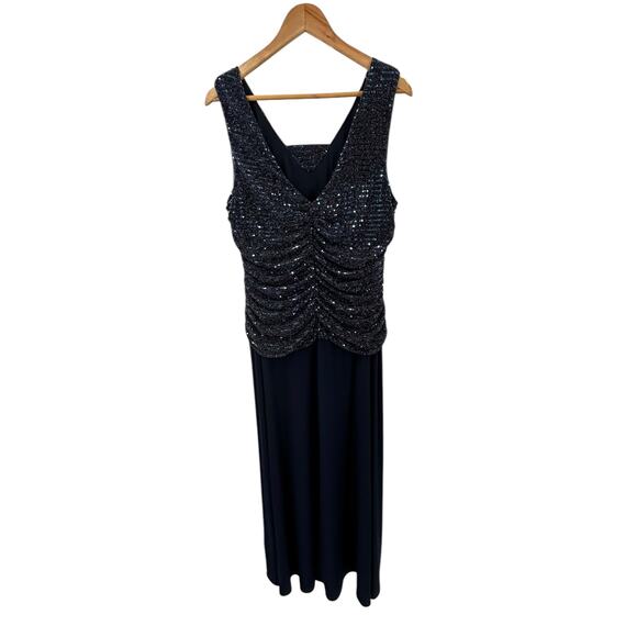 R&M Richards Women’s Plus Size Metallic Sequined A-Line Dress, Navy Blue, 16W‎ - Picture 4 of 9